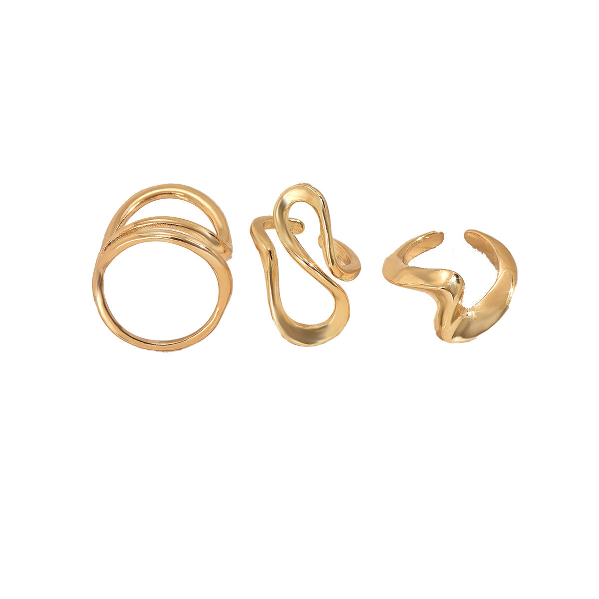 Conjunto de anillos abiertos ajustables con diseño de ondas geométricas para mujer, de aleación de zinc, chapados, anillos de moda