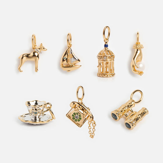 Vintage Minimalist Brass Plated Necklace with Lantern Telescope Hand Flower Telephone Wolf Stainless Steel Pendants