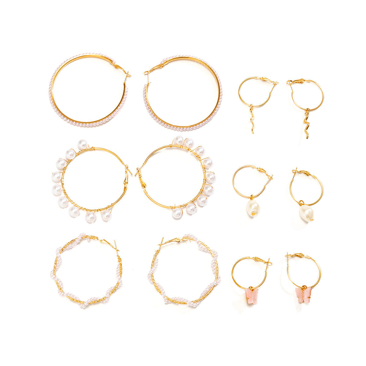 French Vintage Style Star and Heart Shaped Imitation Pearl Stud Earrings with Plated Finish for Women