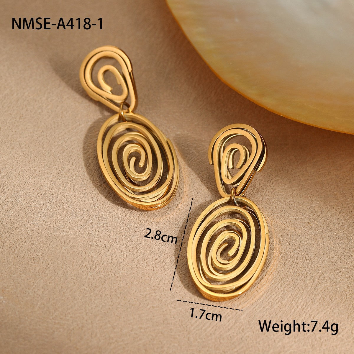 Orecchini da donna alla moda in acciaio al titanio con spirale geometrica e placcatura in oro