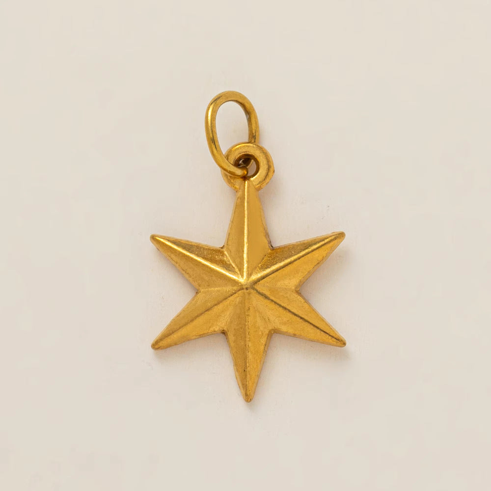 Vintage 18K Gold Plated Stainless Steel Star Cubic Zirconia Pendant Charm Bar PVD