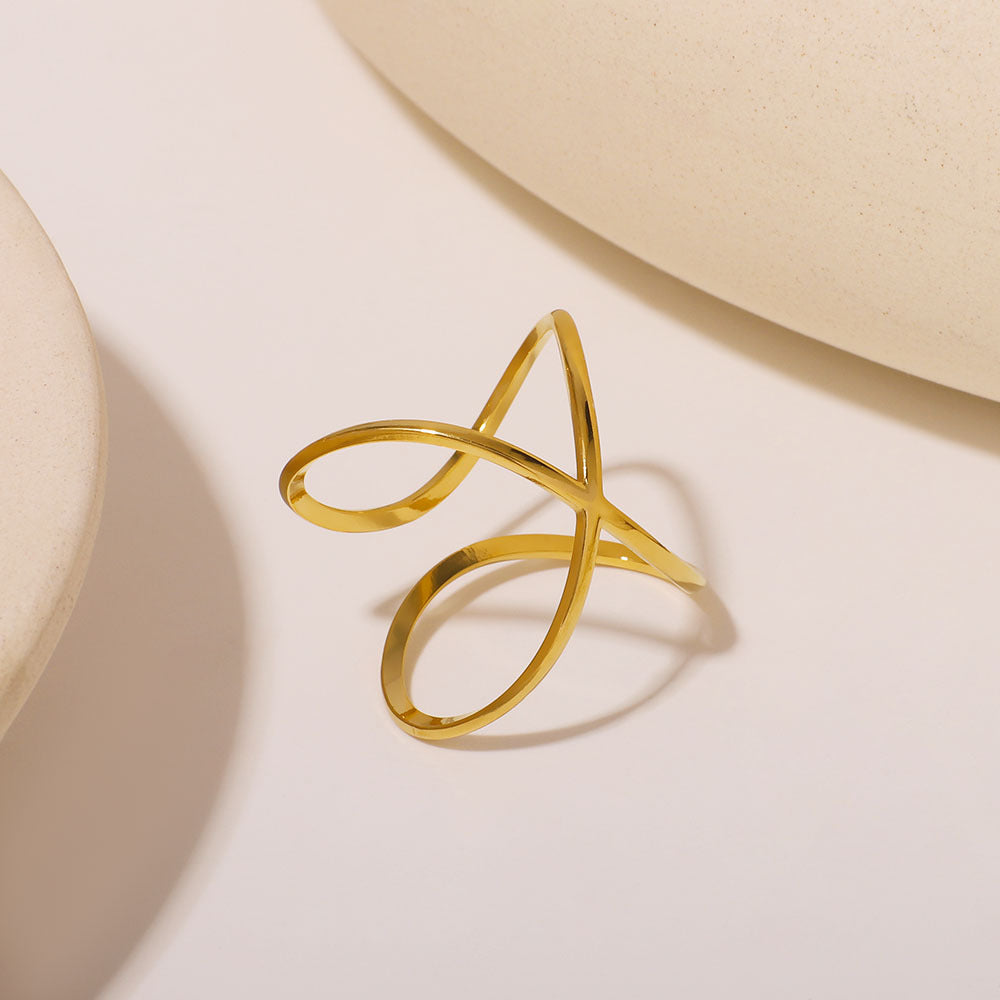 Asymmetrical Geometric Hollow Ring in Stainless Steel with 18K Gold Plating for Women and Men