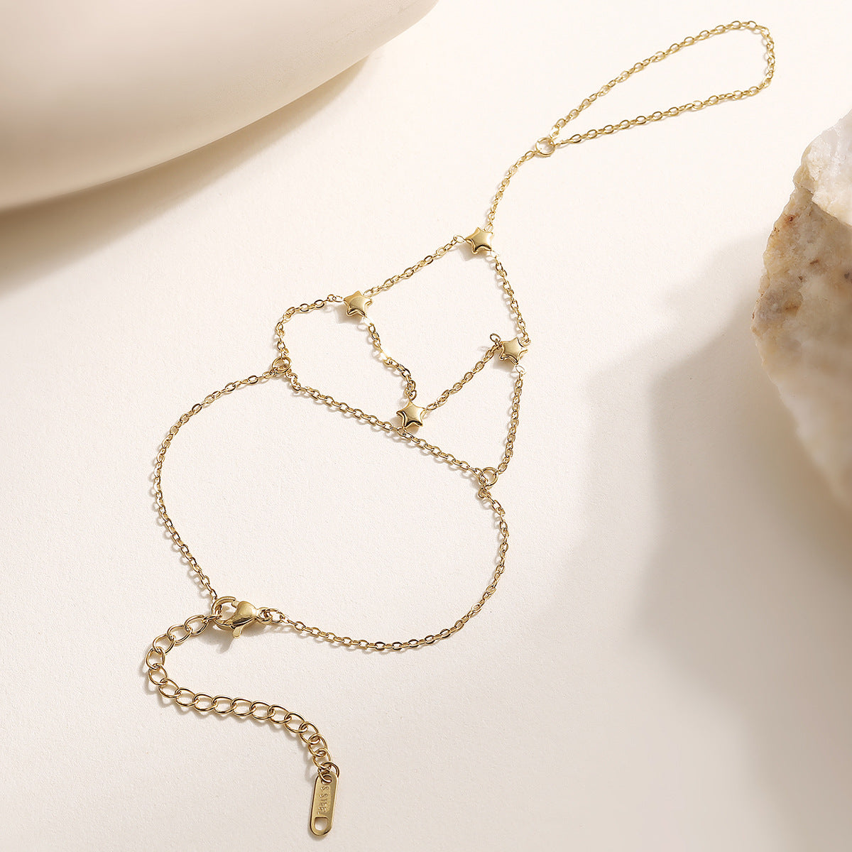 Vintage Gold Plated Heart Star Geometric Stainless Steel Hand Chain for Women