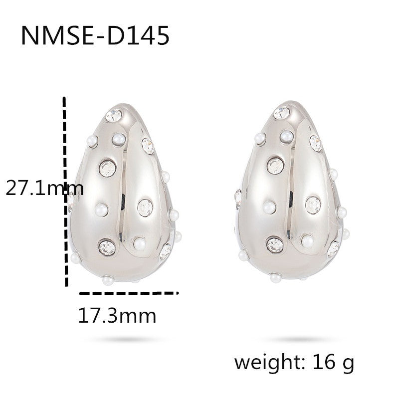 Fashionable Water-Drop-Shaped Titanium Steel Earrings with Pearl Accents and 18K Gold Plating for Women