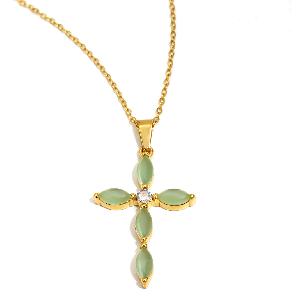 Minimalist Geometric Cross Pendant Necklace for Women in Stainless Steel with 18K Gold Plating