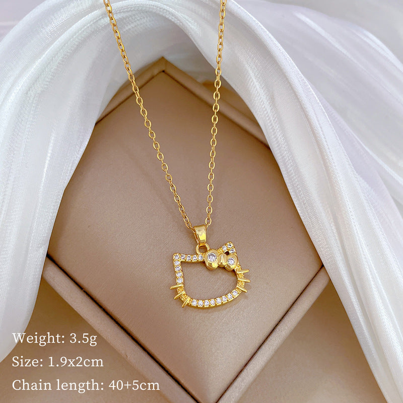 Collana con Pendente a Farfalla Lusso Dolce Acciaio al Titanio Geometrica con Strass Girocollo