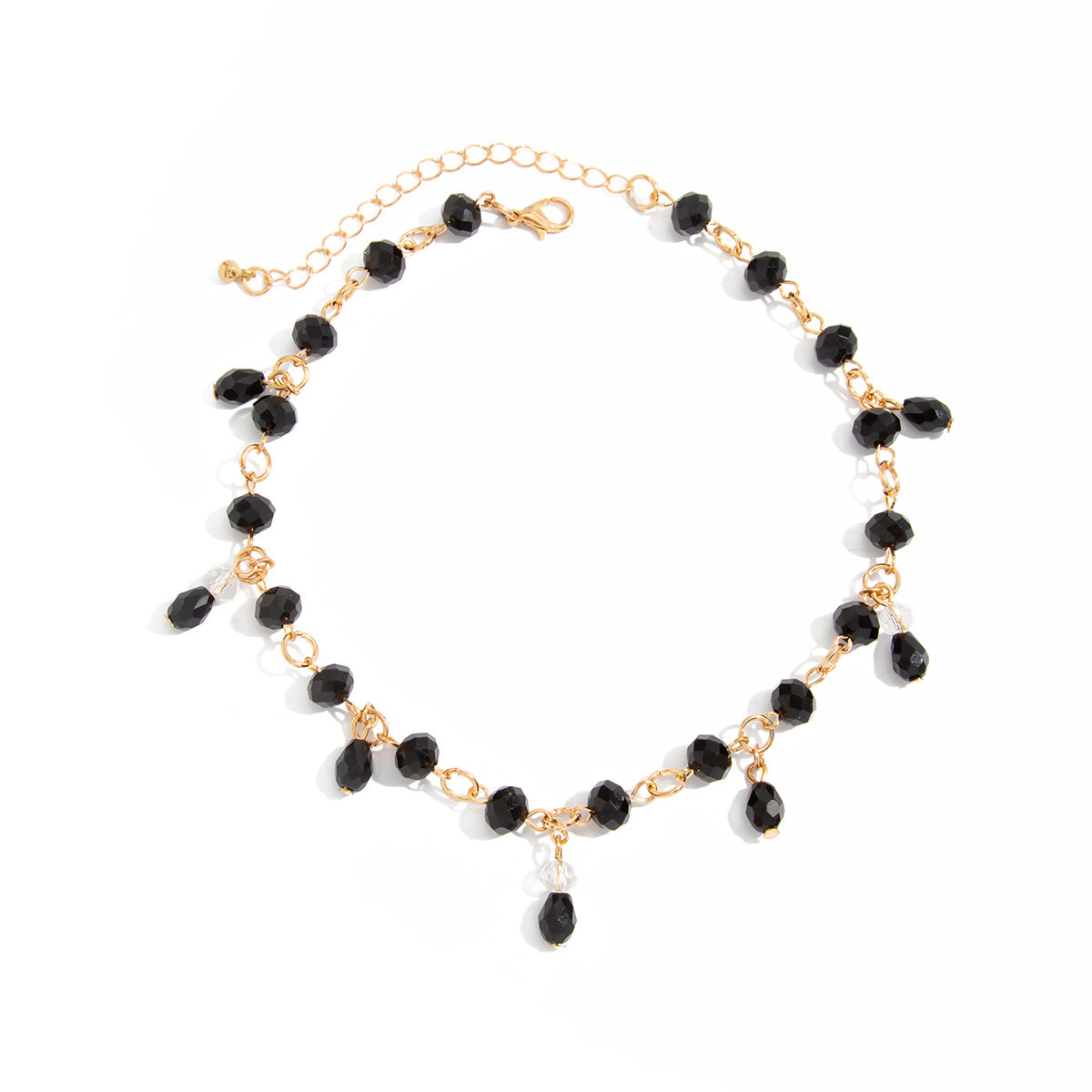 Sweet Vintage Teardrop Crystal Pendant Necklace with Tassel Plated Cable Chain for Women