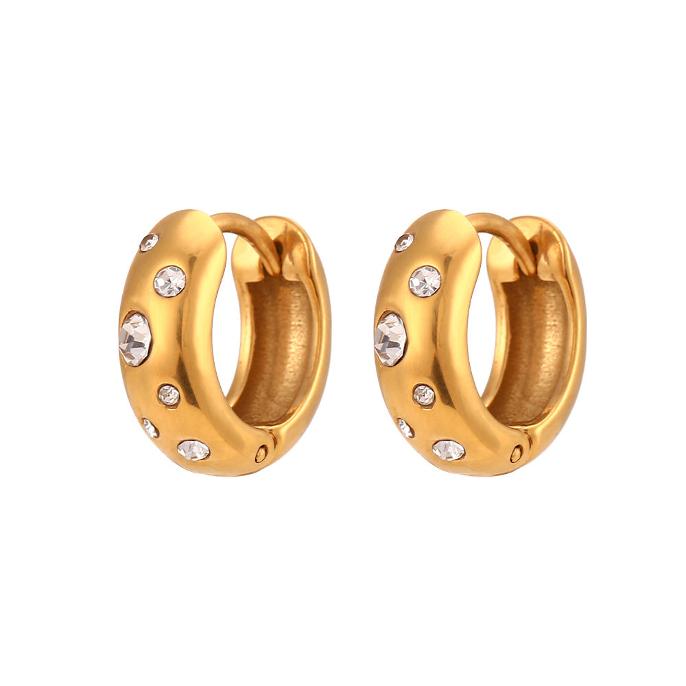 Orecchini a Cerchio da Donna in Acciaio Inossidabile Geometrici Minimalisti di Tendenza con Intarsio di Strass e Finitura Placcata