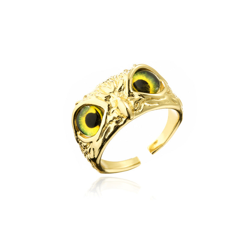 Vintage Bohemian 18K Gold Plated Brass Geometric Owl Ring for Women