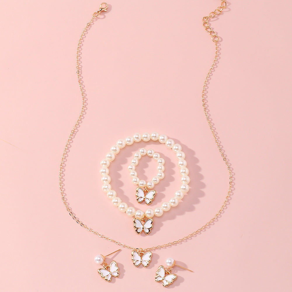 Set di collana in lega a forma di farfalla, con finitura smaltata, per bambine, Collezione Principessa, con catena a croce regolabile