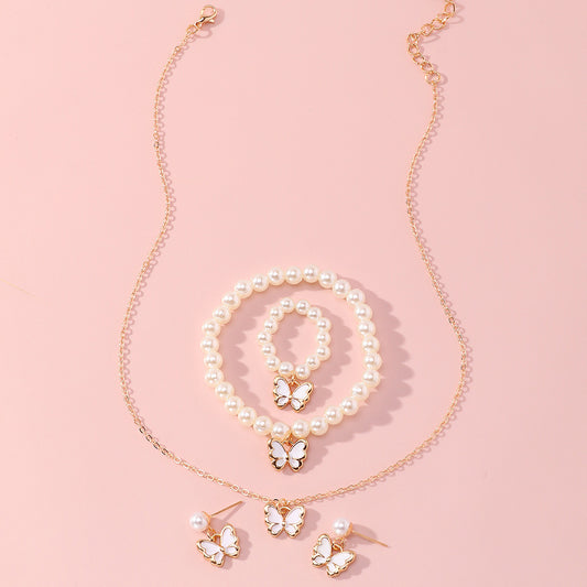 Sweet Butterfly-Shaped Alloy Necklace Set for Children with Enamel Finish, Princess Collection, Adjustable Cross Chain