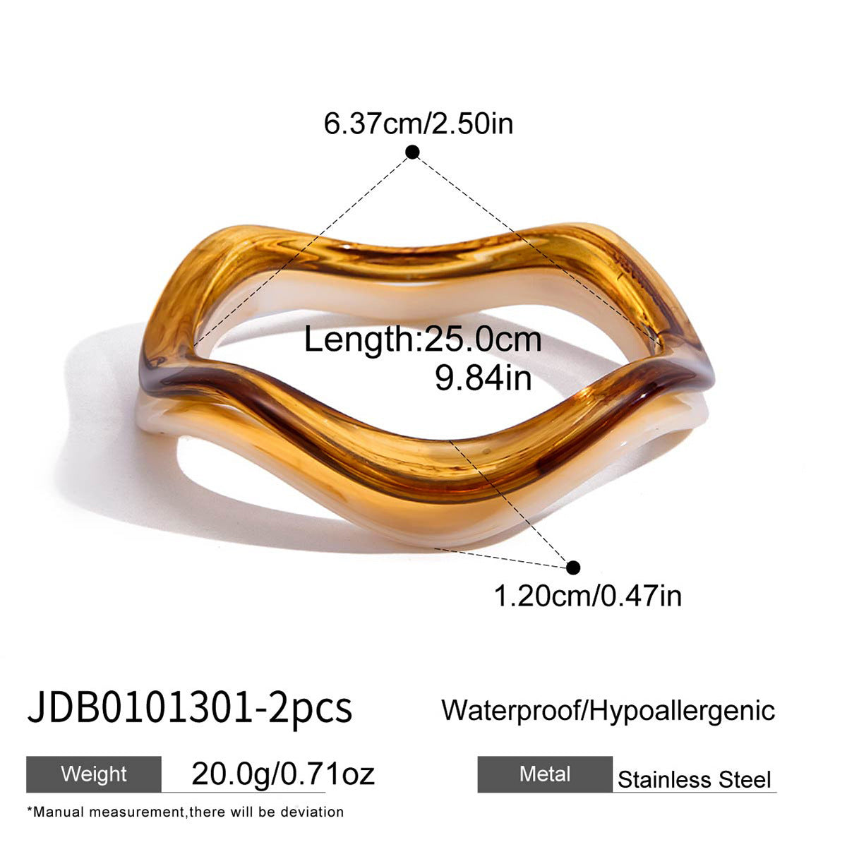Luxury Stainless Steel Acrylic Resin Wave Bracelet for Women