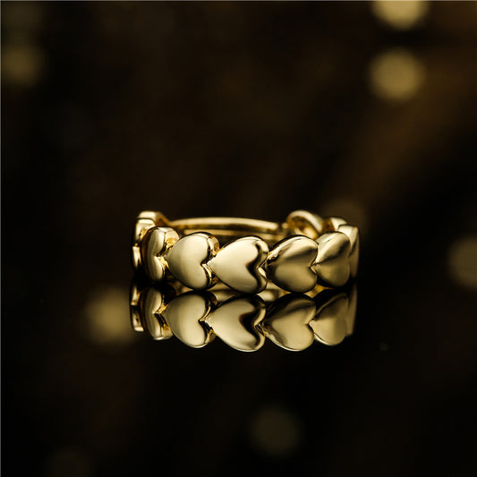 Punk 18K Gold Plated Heart Geometric Brass Ring with Cubic Zirconia for Women