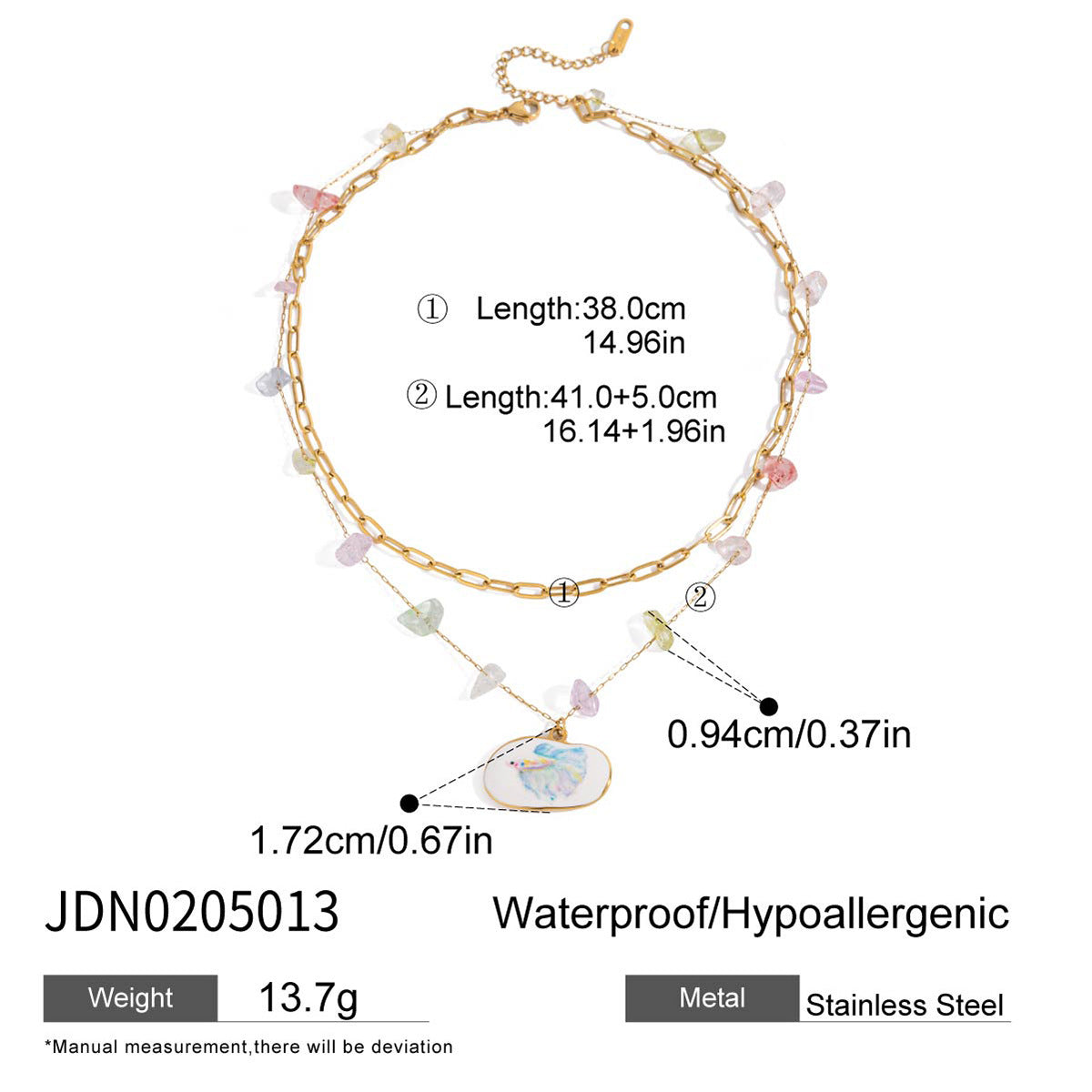 Collana Geometrica a Strati in Acciaio al Titanio Placcato per Donna con Dettagli in Pietra Naturale