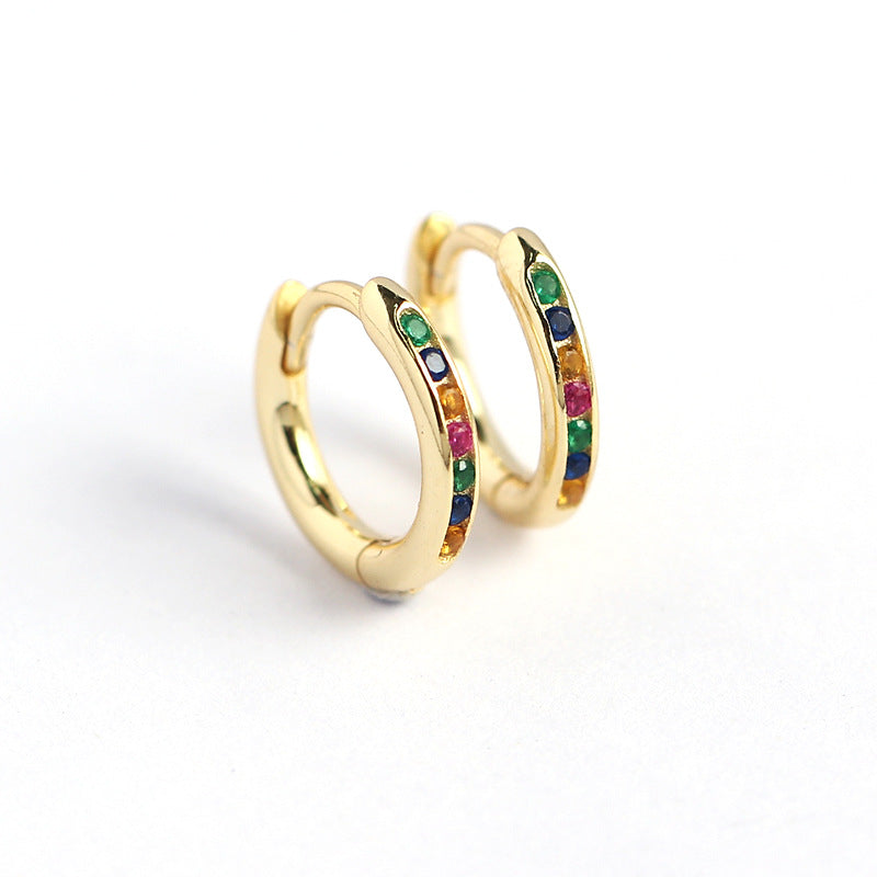 Minimalist Geometric Round Circle S925 Sterling Silver Stud Earrings with Paved Rhinestones