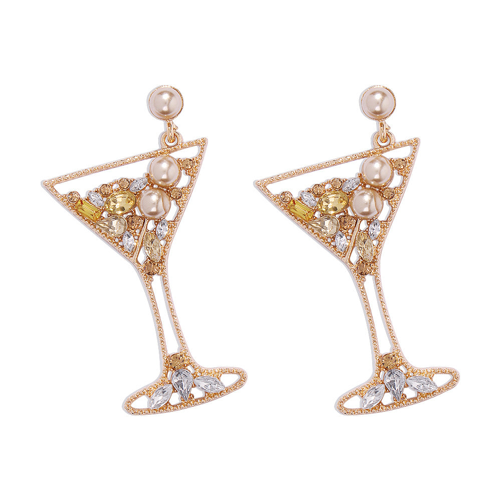 Pendientes de aleación con incrustaciones de diamantes de imitación y acabado galvanizado con diseño geométrico dulce y atrevido para mujer