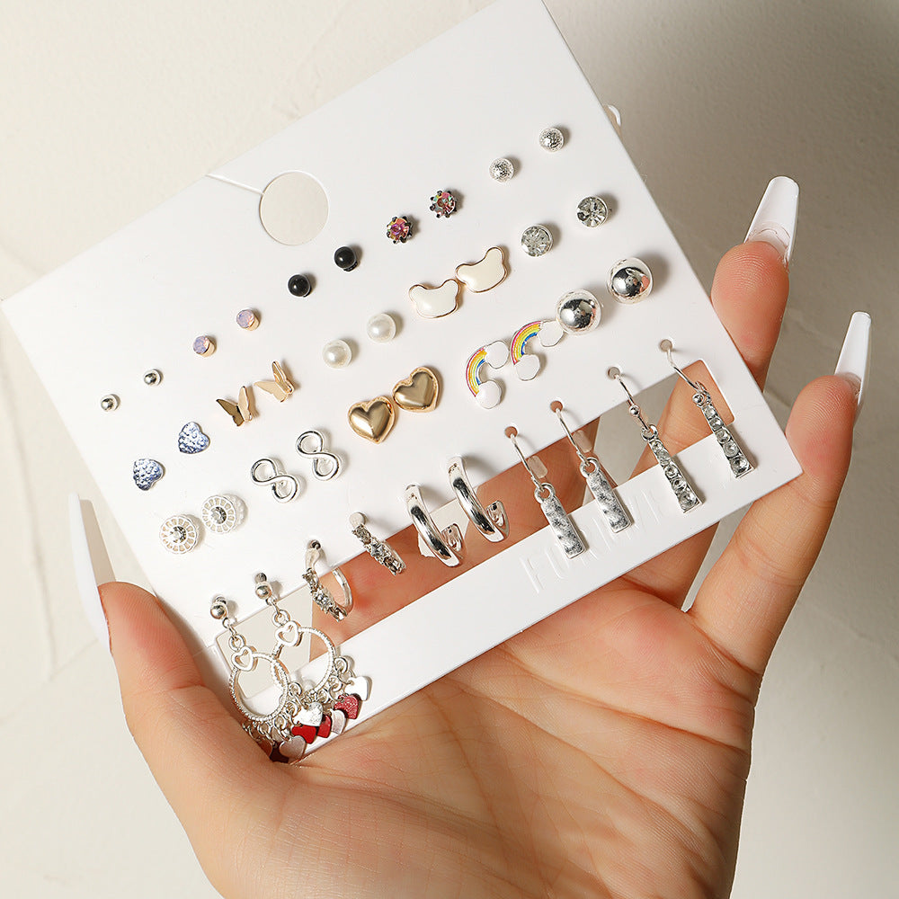 Vintage Heart-Shaped Alloy Hoop Earrings with Rhinestone Inlay for Women