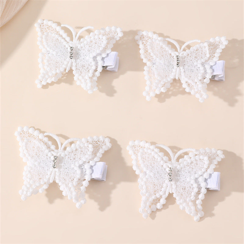 Pinza de pelo de mariposa de dibujos animados para niños hecha de tela de red con textura de punto estilo macaron pastel