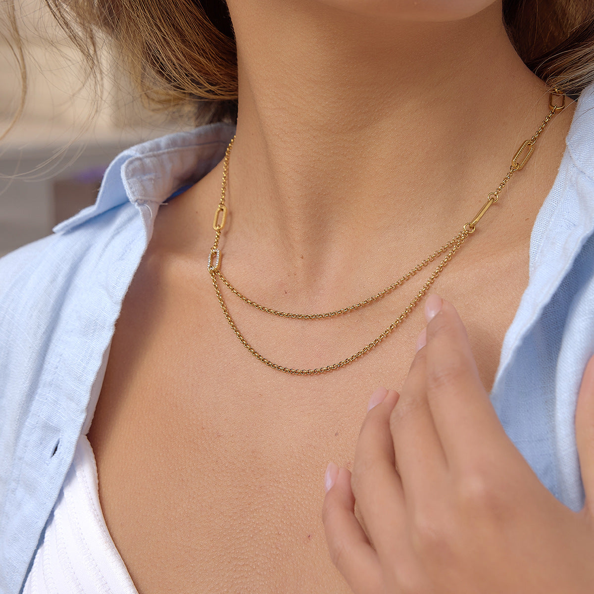 Minimalist Elegant Geometric Oval Hollow PVD Stainless Steel Necklace for Women