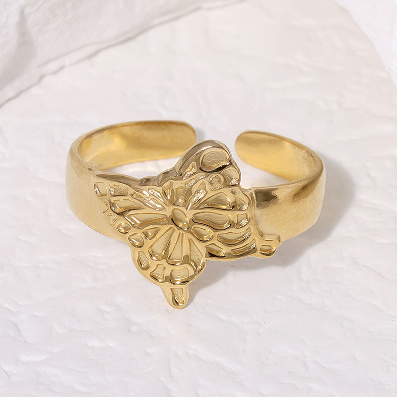 Minimalist Butterfly-Shaped Stainless Steel Ring with 18K Gold Plating for Women