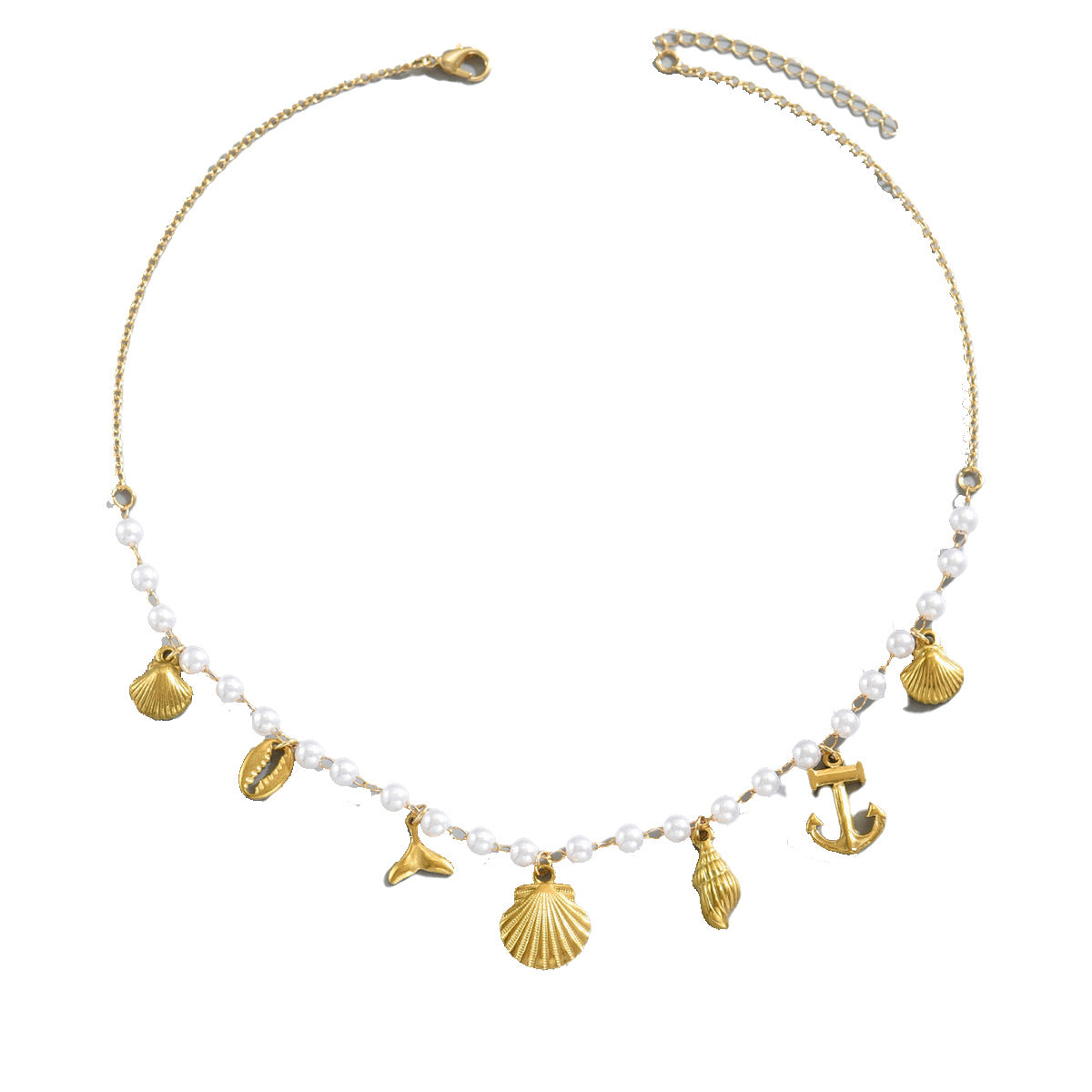 Collar casual geométrico inspirado en el océano para mujer con colgante de concha en cadena de aleación de zinc trenzada