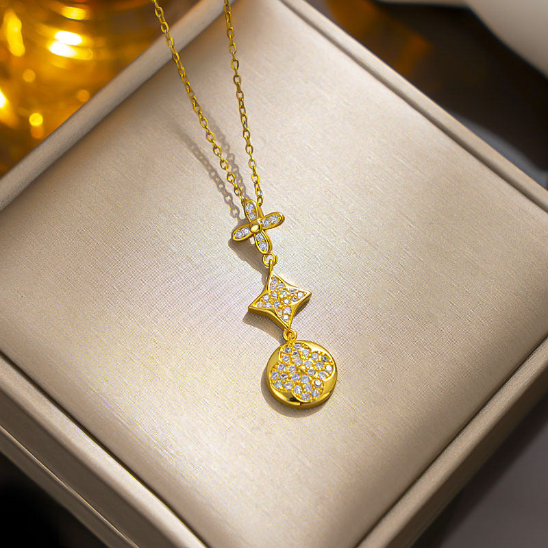 Minimalist Geometric Four-Leaf Clover Pendant Necklace for Women in Titanium Steel with Electroplated Finish