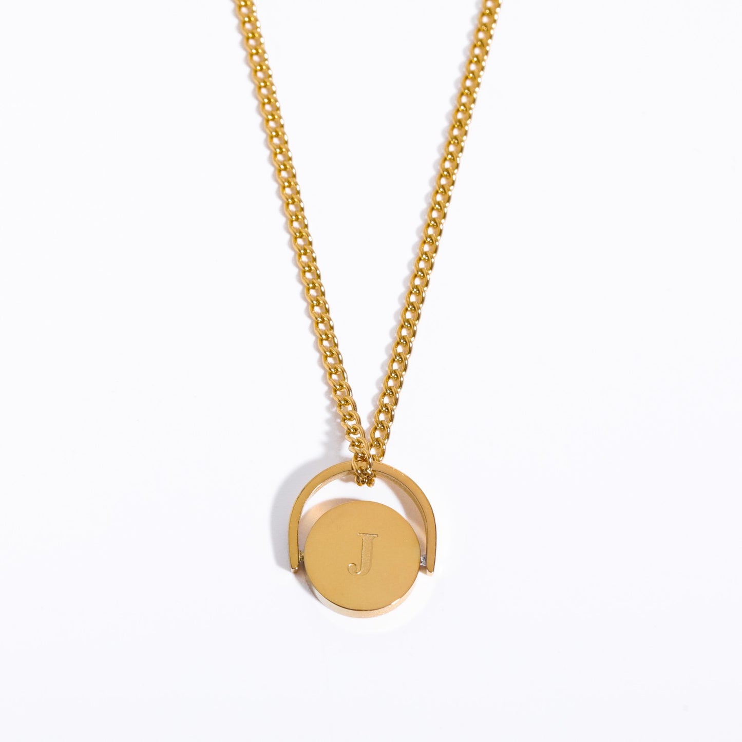 Minimalist Letter Shape Titanium Steel Pendant Necklace with Enamel Finish and Oval Stainless Steel Charm on O-Chain for Women
