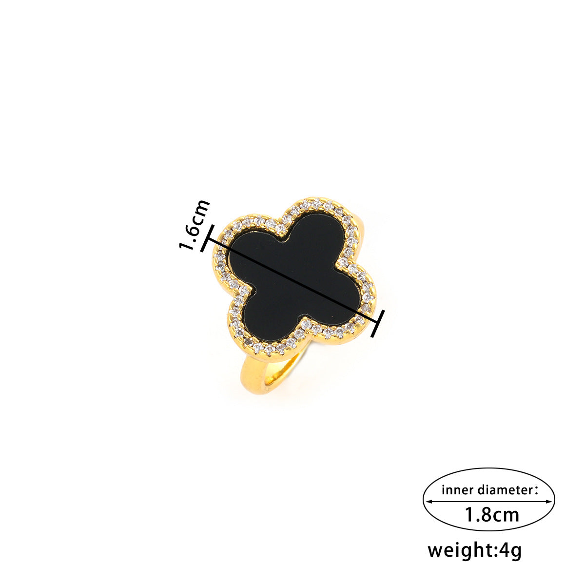Minimalist Four-Leaf Clover Ring for Women in Copper with 18K Gold Plating and Micro-Pave Zirconia