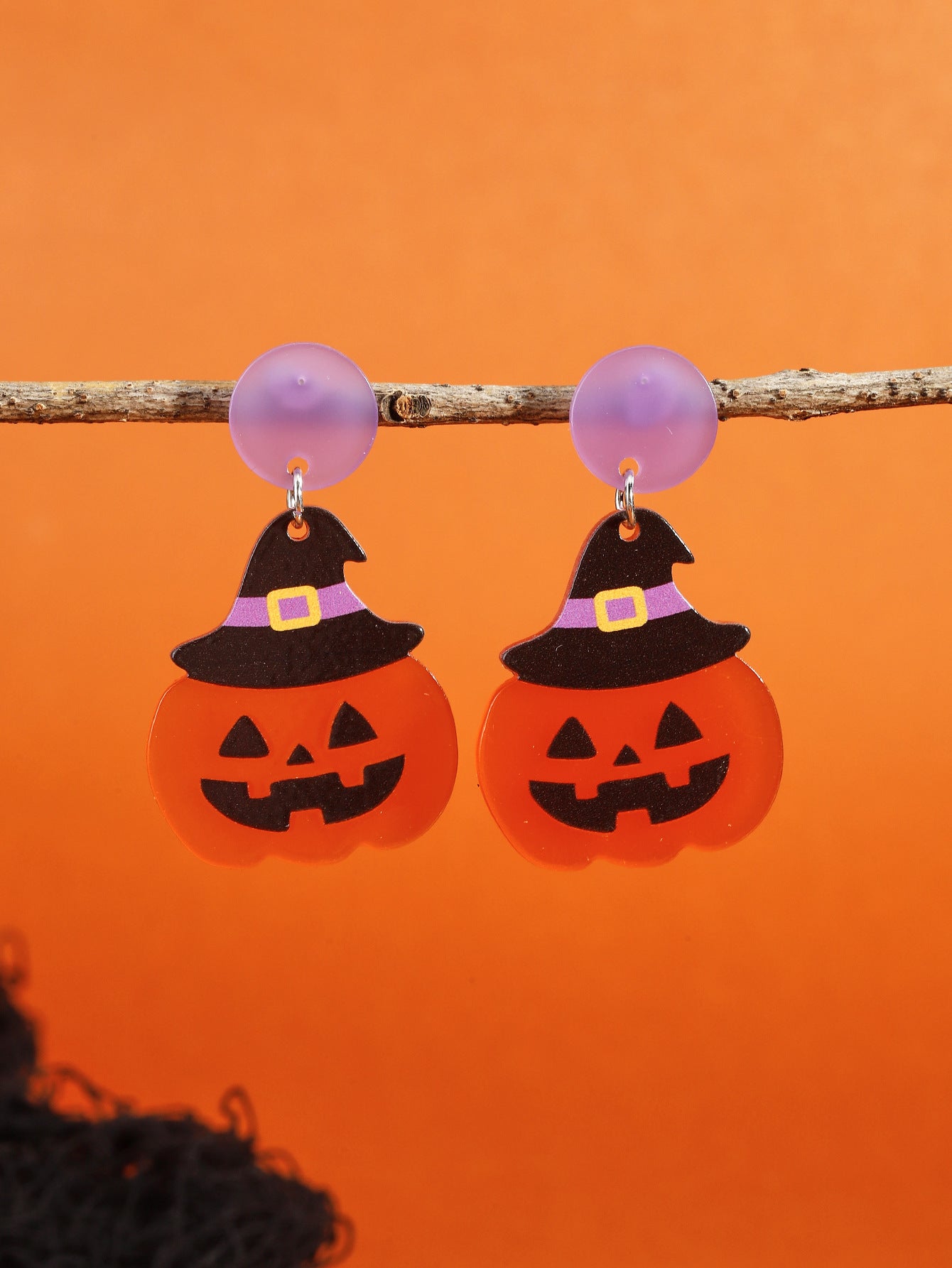 Juego de pendientes de Halloween estilo dibujos animados con diseño de calabaza, aretes de aleación y postes de acero inoxidable para mujer