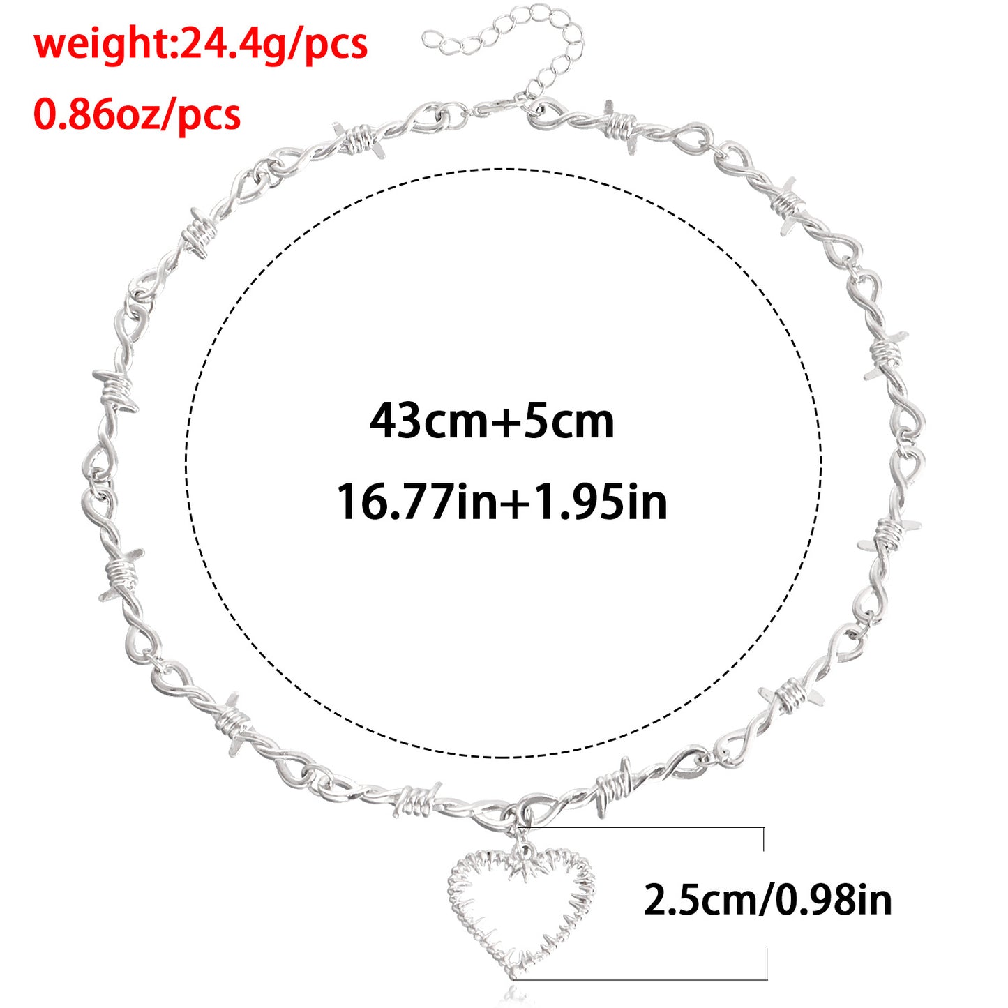 Edgy Heart-Thorn Pendant Necklace for Men and Women Alloy Plated Choker with Geometric Design