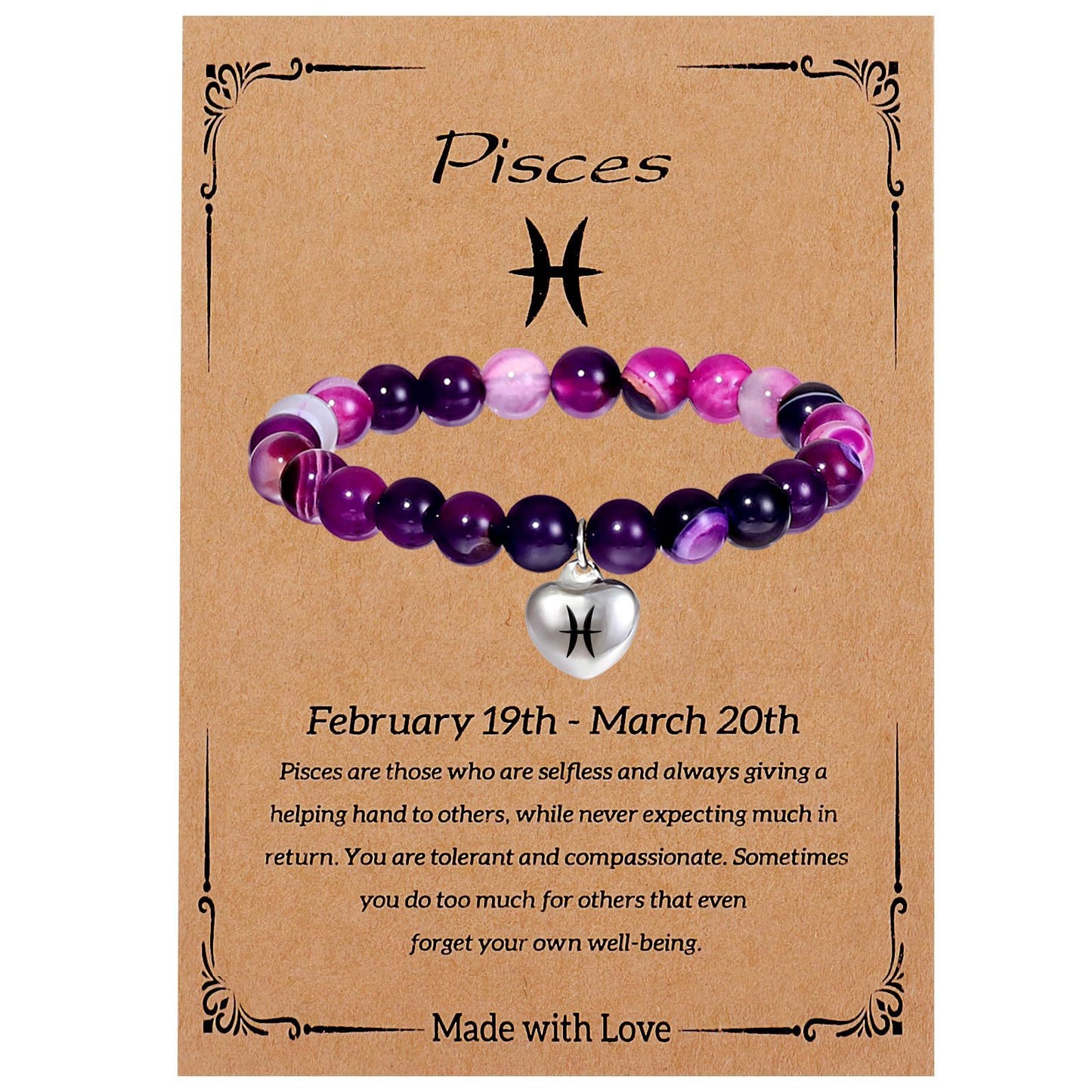 Elegant Heart Shape Agate Beaded Charm Bar for Women Zodiac Natural Stone Birthday Gift