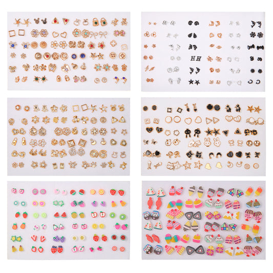 Geometric Resin Stud Earrings Set with Rhinestone Inlay Featuring Floral Animal and Letter Designs for Women