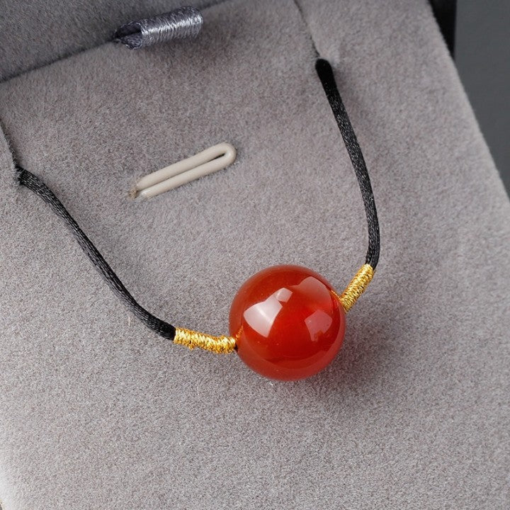 Original Design Geometric Red Agate Pendant Necklace for Women with Adjustable Drawstring Chain