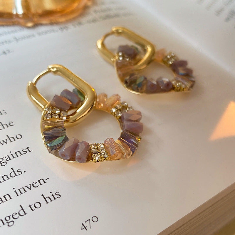 Baroque Style Geometric Circle Earrings with Zircon Inlay for Women, Lightweight Luxury Ear Cuffs