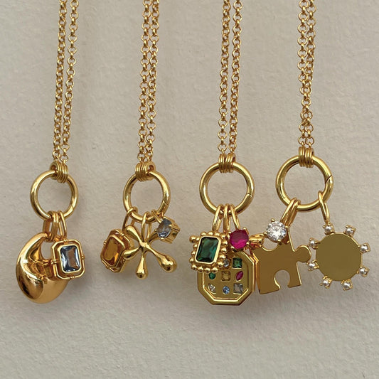 Exaggerated Geometric 18K Gold Plated Titanium Steel Diamond Inlay Charm Bar Necklace for Women
