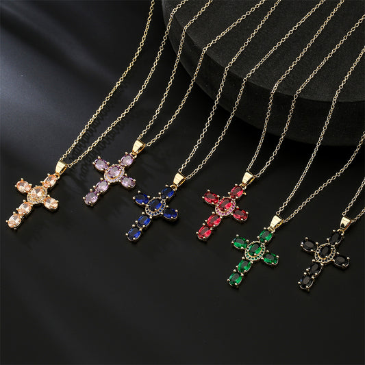 Collar con colgante de cruz geométrica minimalista para mujer con base de cobre y chapado en oro de 18 quilates