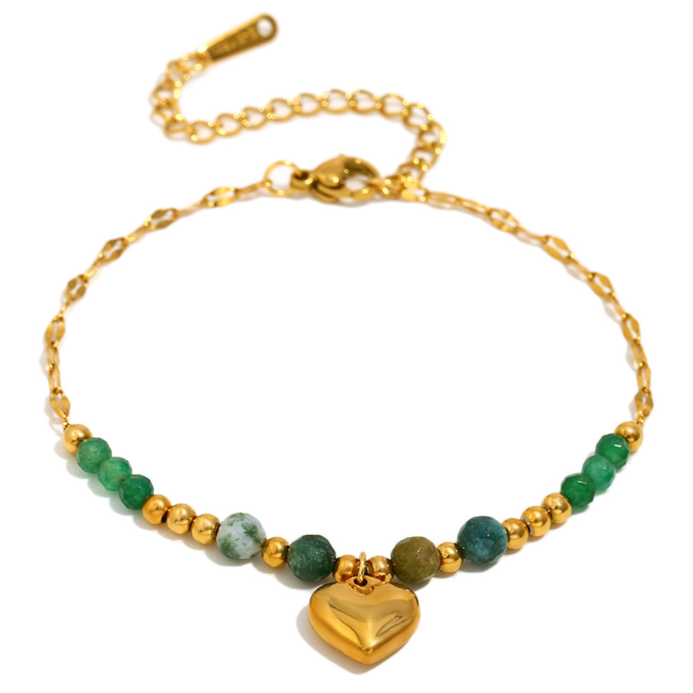 Fashionable Vintage French-Style Stainless Steel Plated 18K Gold Heart and Lips Bracelet for Women