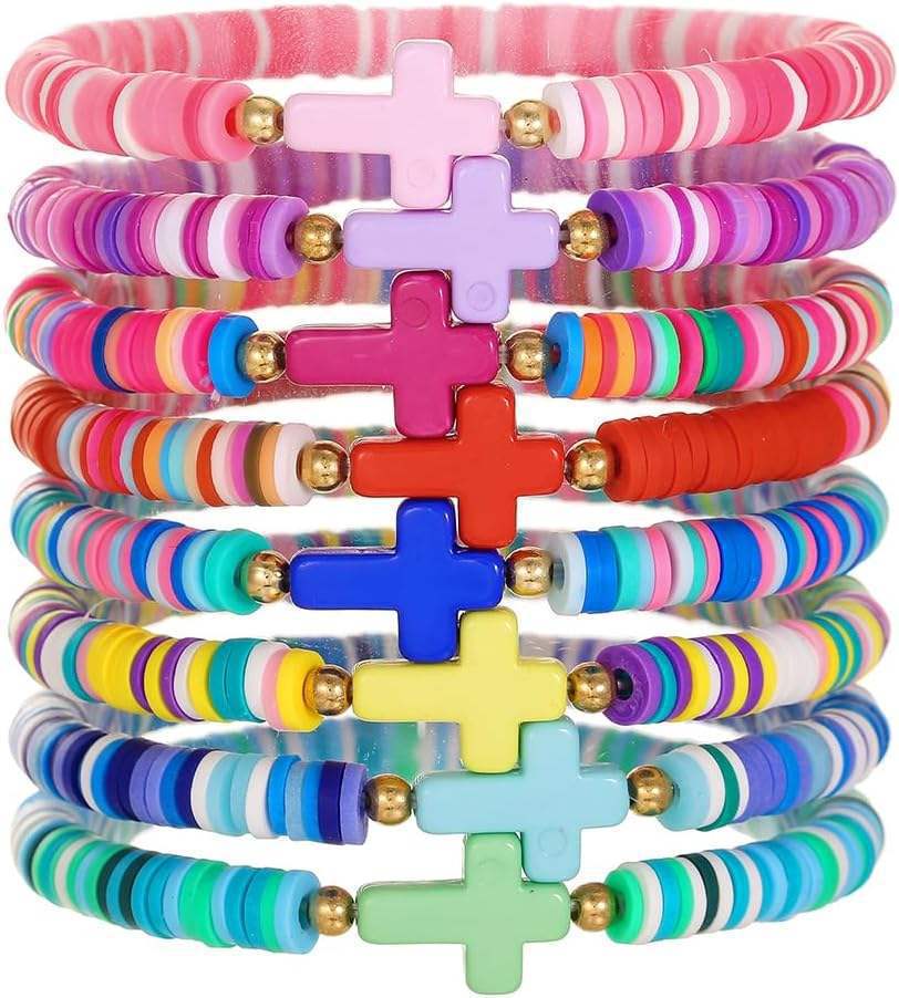 Bohemian Minimalist Resin Letter Cross Bead Bracelet Set for Women