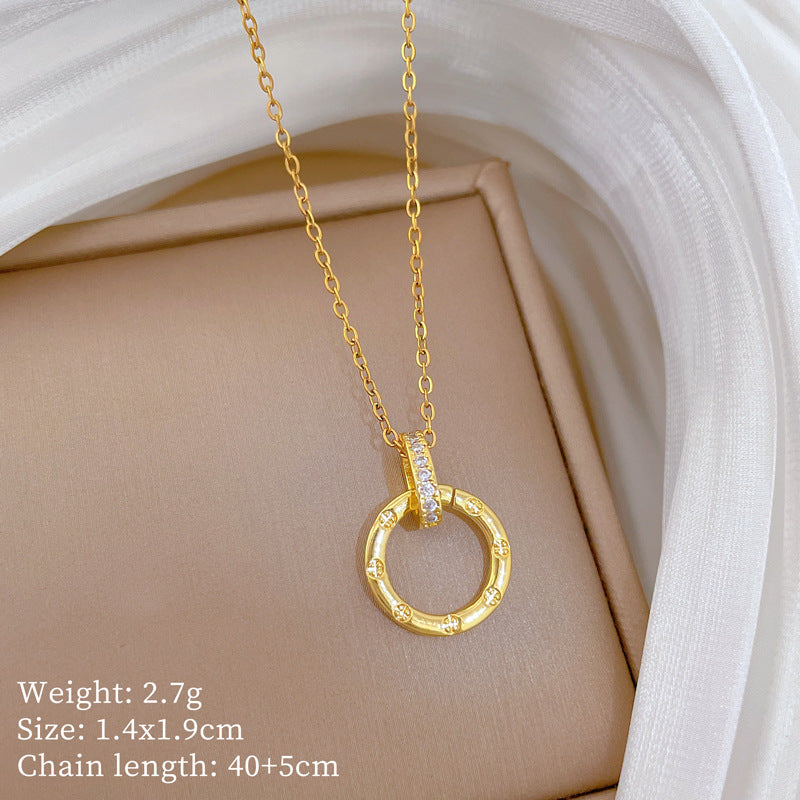Minimalist Sweet Round Geometric Rhinestone Titanium Steel Necklace for Unisex