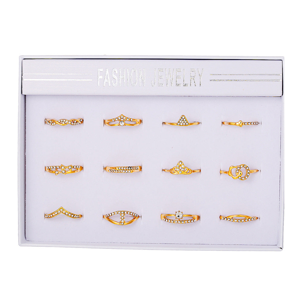 Geometric Alloy Plated Ring Set with Rhinestone and Pearl Floral Design for Women