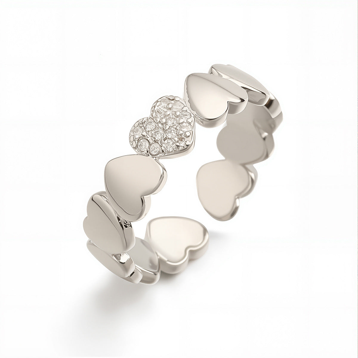 Anillo Minimalista Geométrico Corazón Abierto para Mujer en Cobre con Baño de Oro de 18K e Incrustaciones de Zirconia