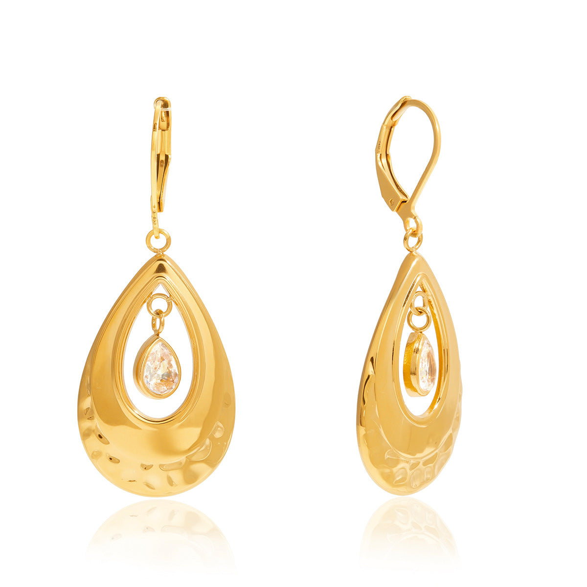 Orecchini a Cerchio da Donna Lusso Geometrico a Goccia in Zircone Acciaio Inossidabile Placcato Oro 18K