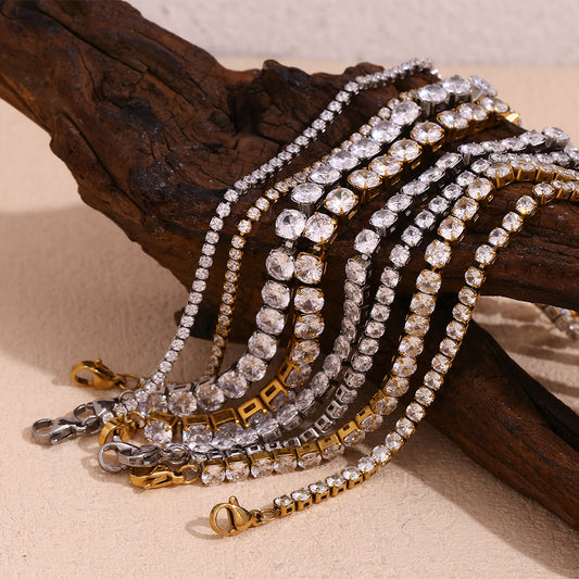 Minimalist Geometric Stainless Steel Plated 18K Gold Women's Bracelet with Micro-Paved Zirconia