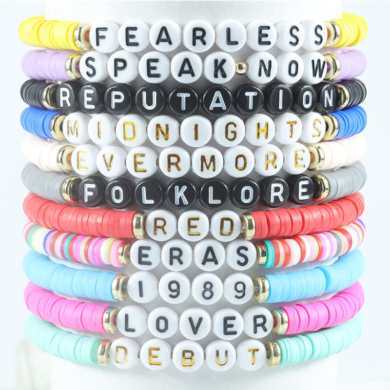 Colorful Letter Number Beaded Stretch Bracelet Set Resin Unisex