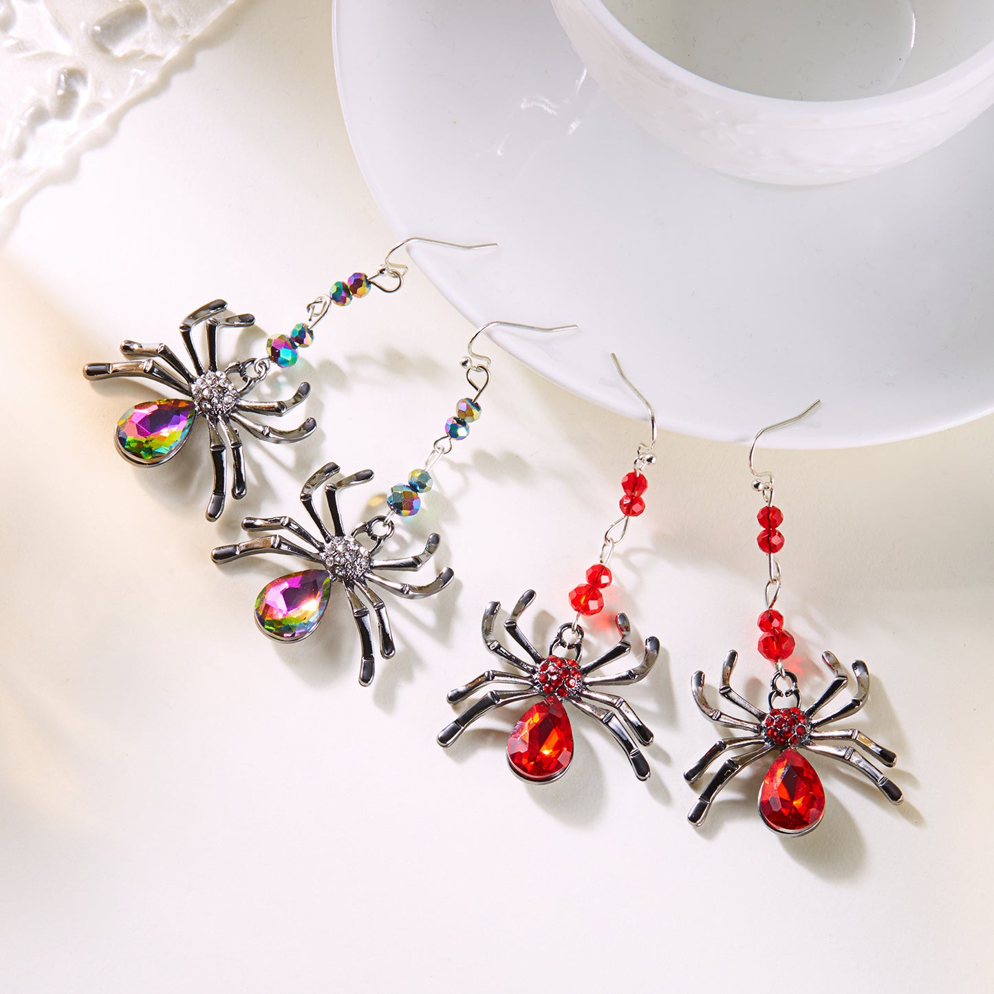 Pendientes de araña góticos de Halloween para mujer de aleación con acabado chapado