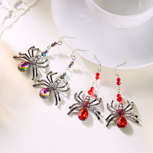 Pendientes de araña góticos de Halloween para mujer de aleación con acabado chapado