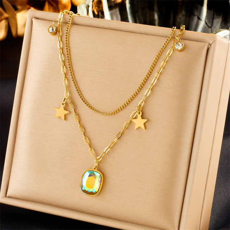 Collana da donna con ciondolo a farfalla e stella a strati in acciaio inossidabile alla moda