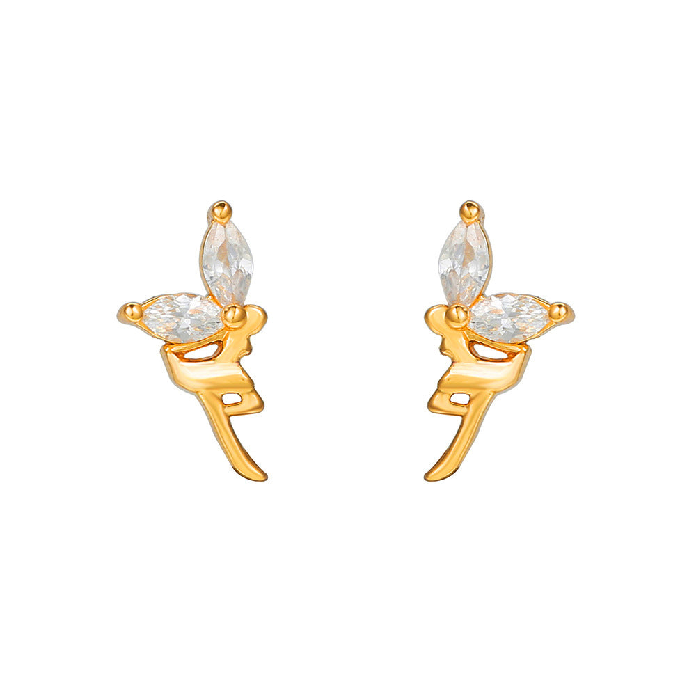 Streetwear Brass Inlaid with Cubic Zirconia Heart Cross Stud Earrings for Women