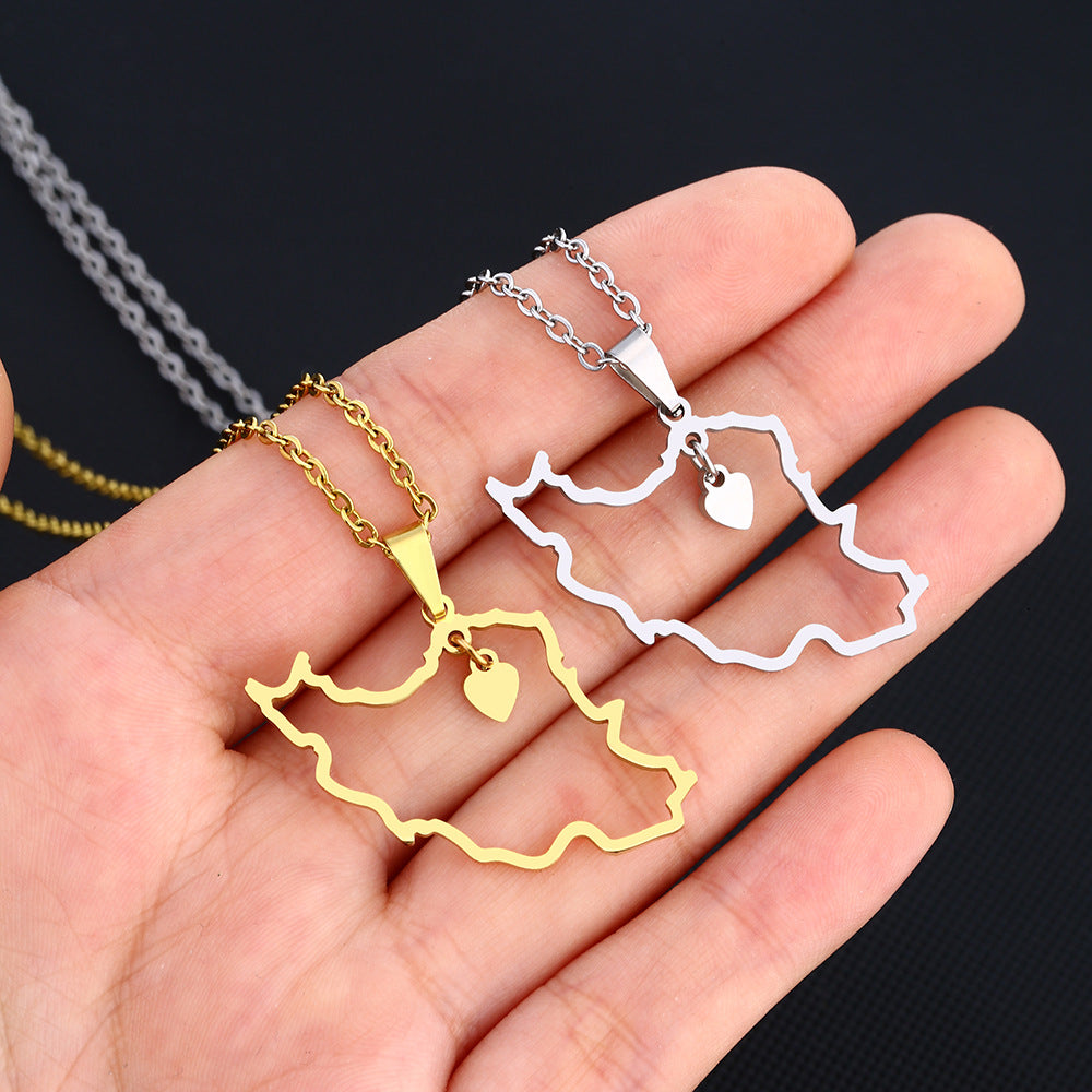 Collana con ciondolo a cuore in acciaio inossidabile, con charm in acciaio al titanio, finitura galvanizzata, catena O, accessorio moda unisex