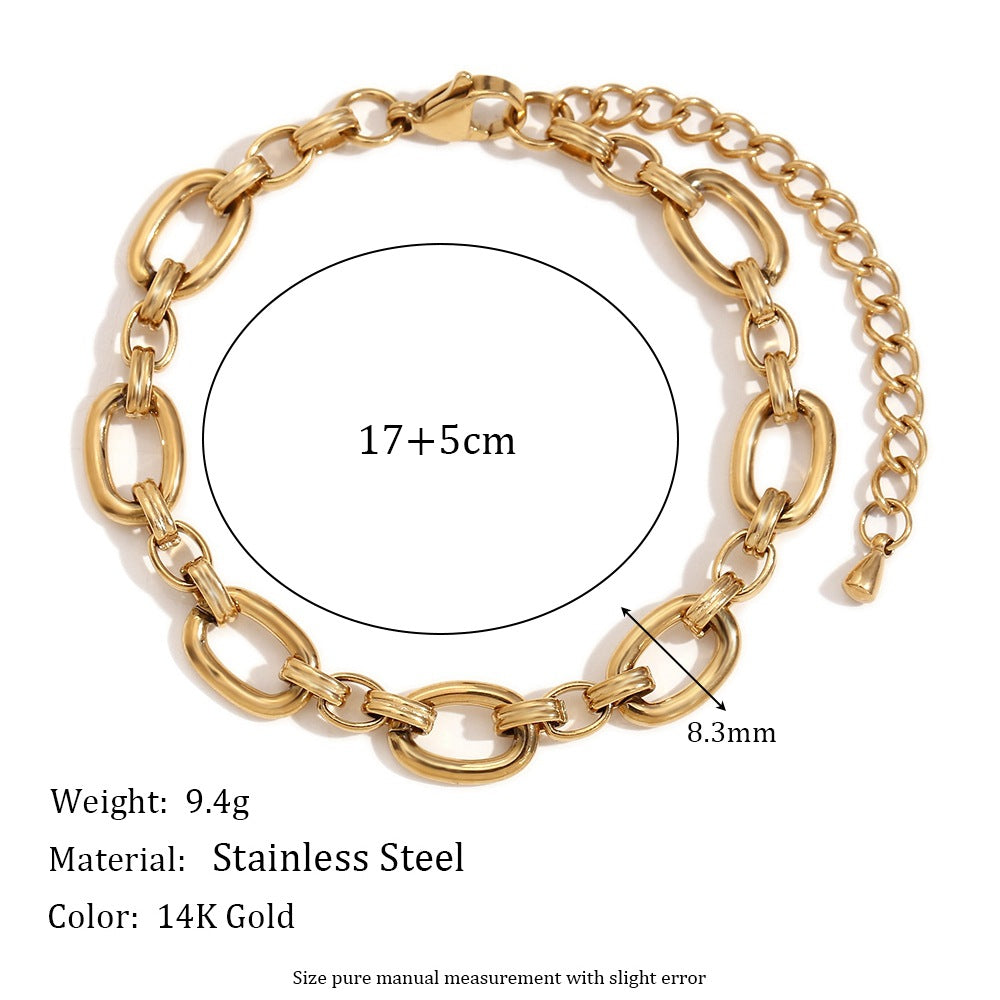 Pulsera de acero inoxidable geométrica minimalista chapada en oro de 14 quilates con forma de O grande para mujer